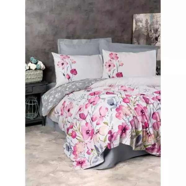 Parure de lit - 1 housse de couette 220 x 240 cm + 2 taies d'oreiller 60 x 60 cm - 100% coton renforcé - Gris