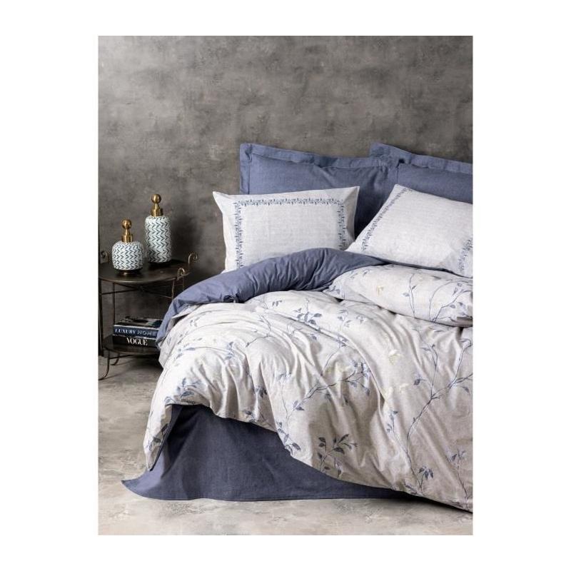 Parure de lit - 1 housse de couette 220 x 240 cm + 2 taies d'oreiller 60 x 60 cm - 100% coton renforcé - Bleu