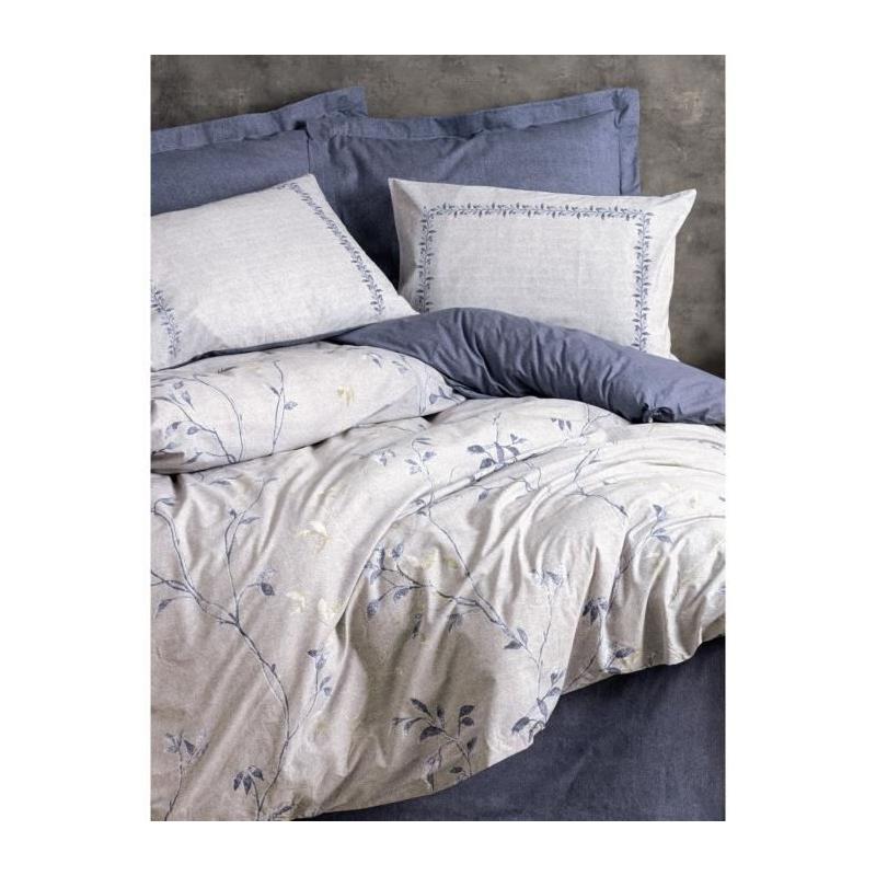 Parure de lit - 1 housse de couette 220 x 240 cm + 2 taies d'oreiller 60 x 60 cm - 100% coton renforcé - Bleu