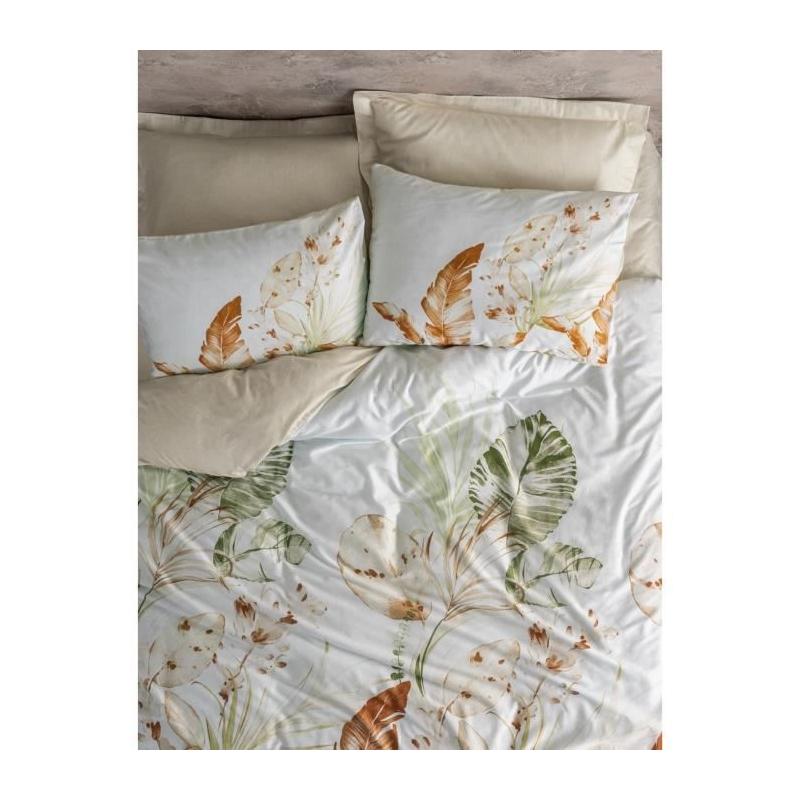 Parure de lit satinée 100% coton - Beige