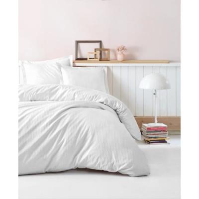 Parure de lit satinée 100% coton blanc - 1 housse de couette + 2 taies d'oreiller