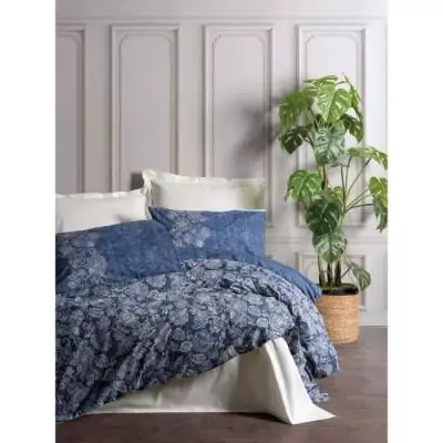 Parure de lit 100% coton renforcé - Bleu - 1 housse de couette + 2 taies - 220x240cm