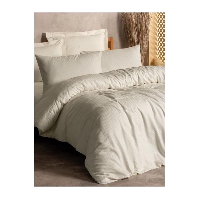 Parure de lit Crème 100% coton renforcé - 220x240cm + 2 taies - PARURE DE COUETTE