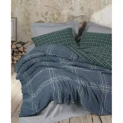 Parure de lit Bleu - Housse de couette 220x240 cm + 2 taies 60x60 cm - 50% coton, 50% polyester