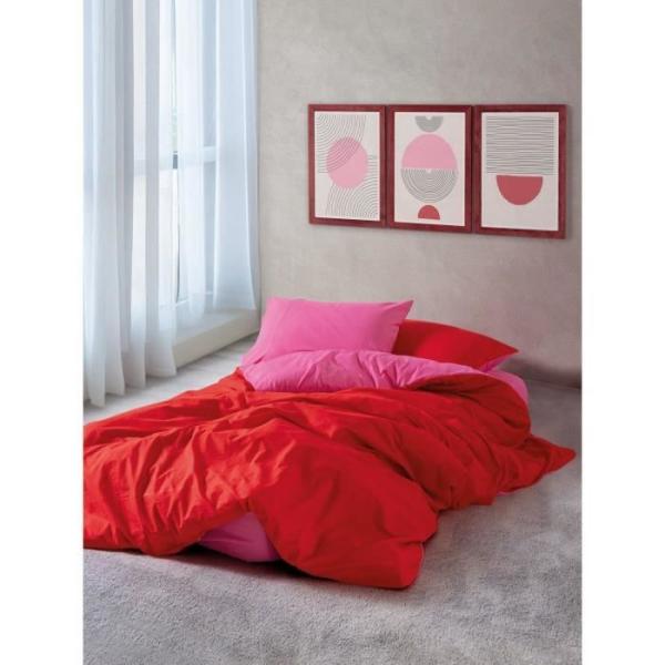 Parure de lit - 1 housse de couette 220 x 240 cm + 2 taies d'oreiller 60 x 60 cm - 100% coton renforcé - Rouge