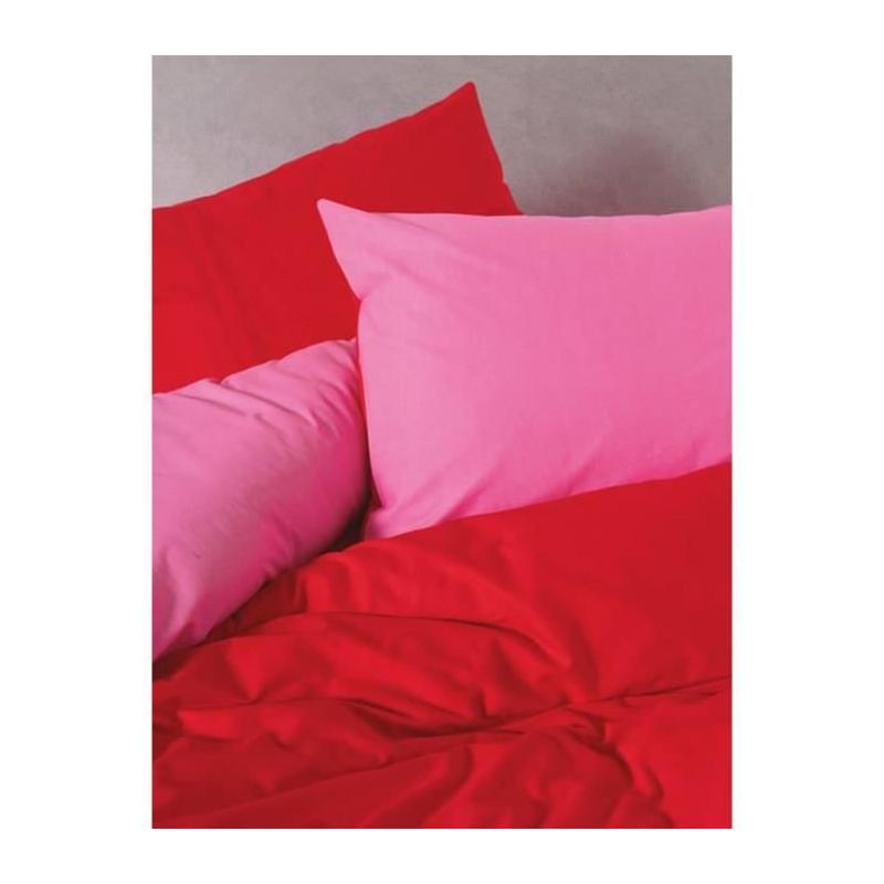 Parure de lit rouge 100% coton - Housse 220x240cm + 2 taies 60x60cm