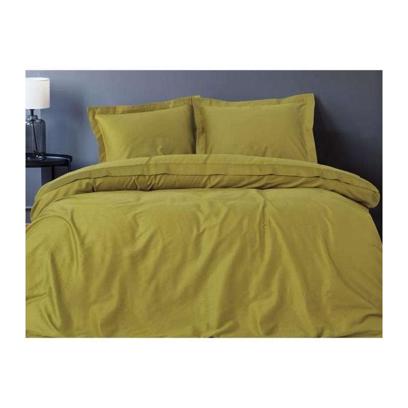 Parure de lit satinée 100% coton - Vert - 1 housse de couette + 2 taies - 220x240 cm