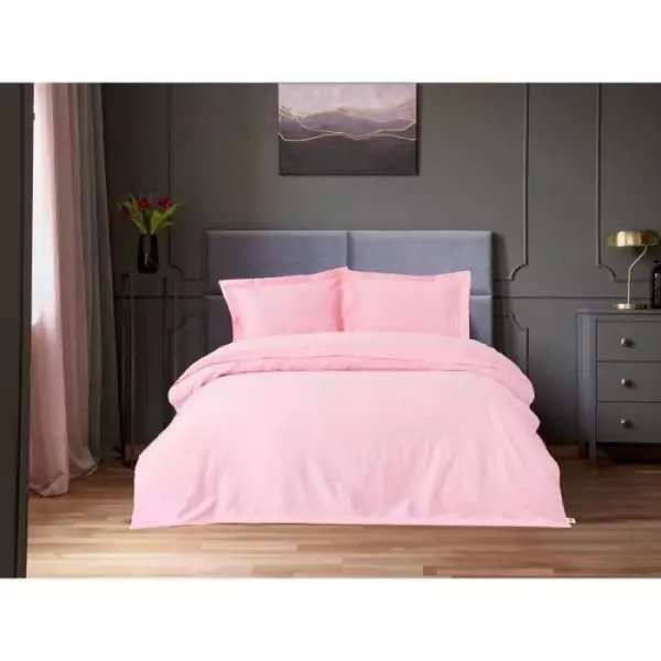 Parure de lit - 1 housse de couette 220 x 240 cm + 2 taies d'oreiller 60 x 60 cm - Satiné 100% coton - Rose