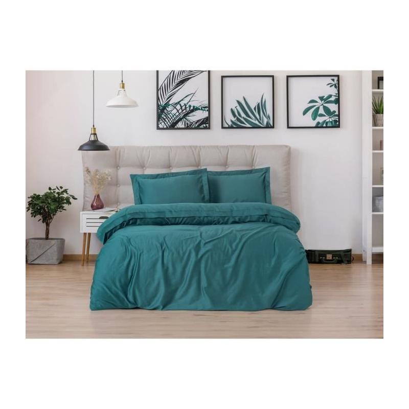 Parure de lit Satiné 100% coton - Bleu
