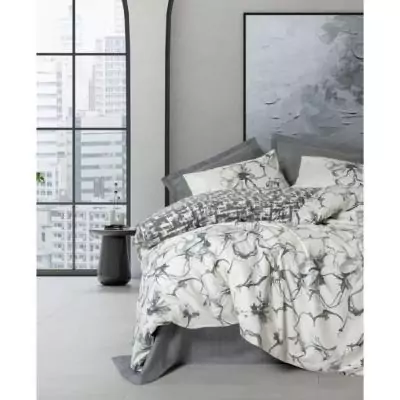 Parure de lit - 1 housse de couette 220 x 240 cm + 2 taies d'oreiller 60 x 60 cm - 100% coton renforcé - Anthracite