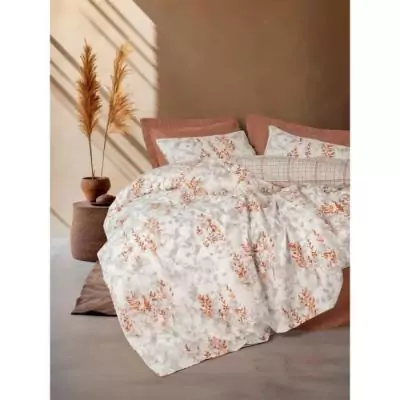 Parure de lit - 1 housse de couette 220 x 240 cm + 2 taies d'oreiller 60 x 60 cm - 100% coton renforcé - Cannelle
