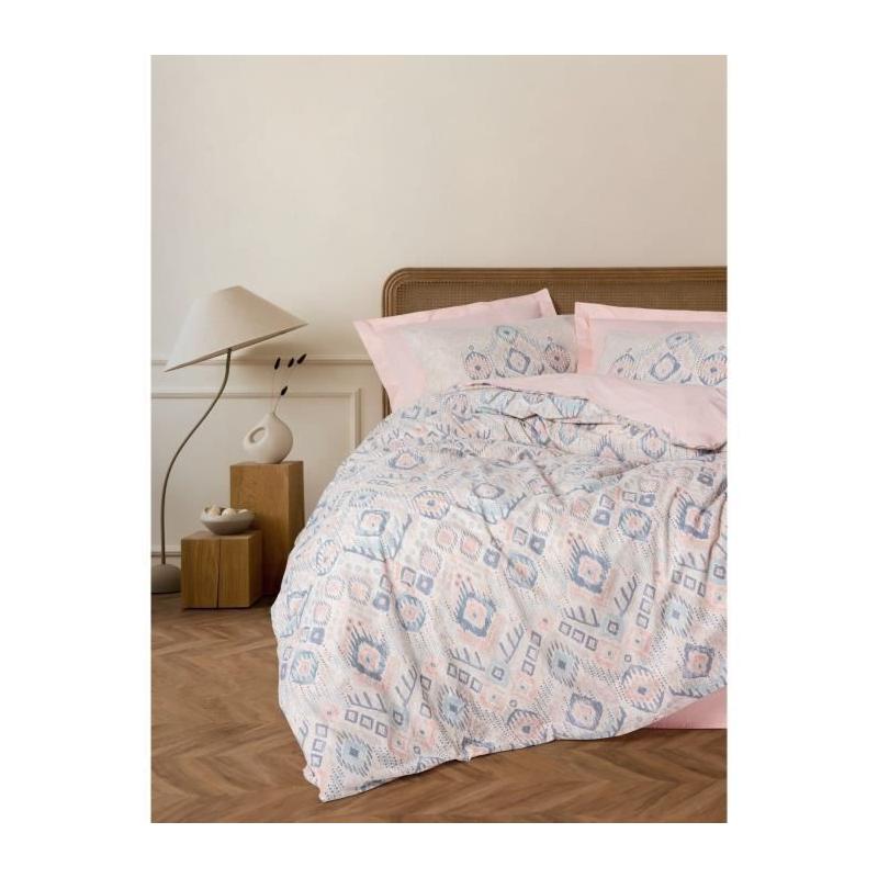 Parure de lit 220x240 cm + 2 taies 60x60 - 100% coton renforcé - Saumon