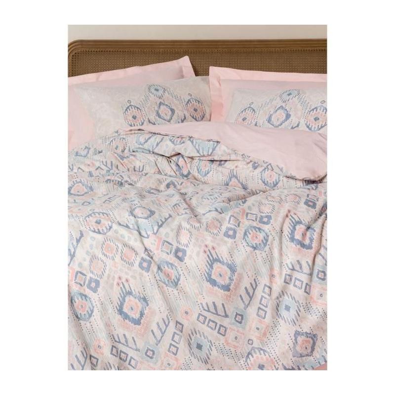 Parure de lit 220x240 cm + 2 taies 60x60 - 100% coton renforcé - Saumon