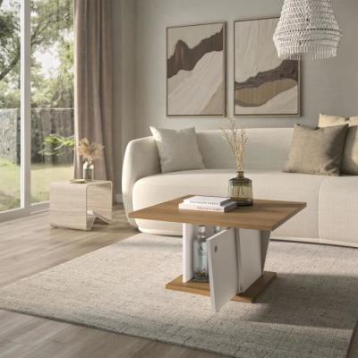 Table basse bar - ATOS - Carré - Chene Helvezia / Blanc - 69 x 69 x 38 cm