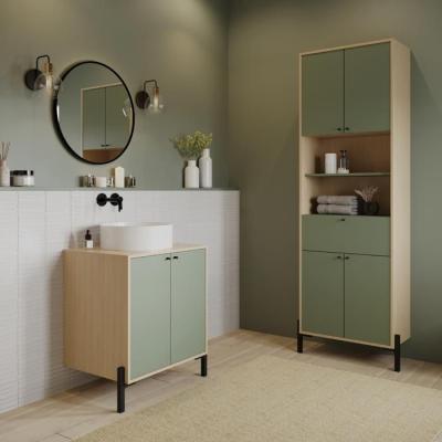 Armoire de salle de bain ELISA - Design vert et chêne