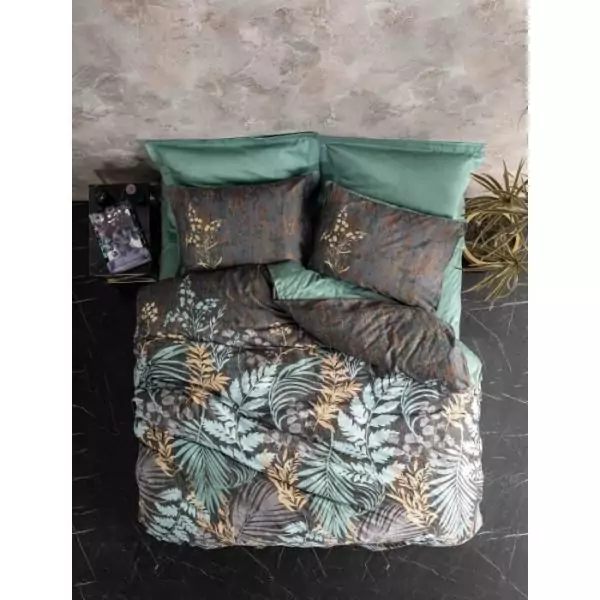 Parure de lit - 1 housse de couette 220 x 240 cm + 2 taies d'oreiller 60 x 60 cm - Satiné 100% coton - Menthe