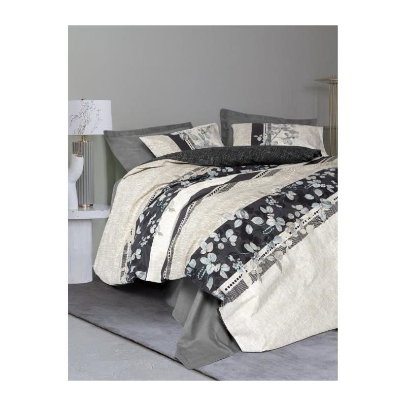 Parure de lit 220x240 cm + 2 taies 60x60 cm - Coton renforcé - Anthracite