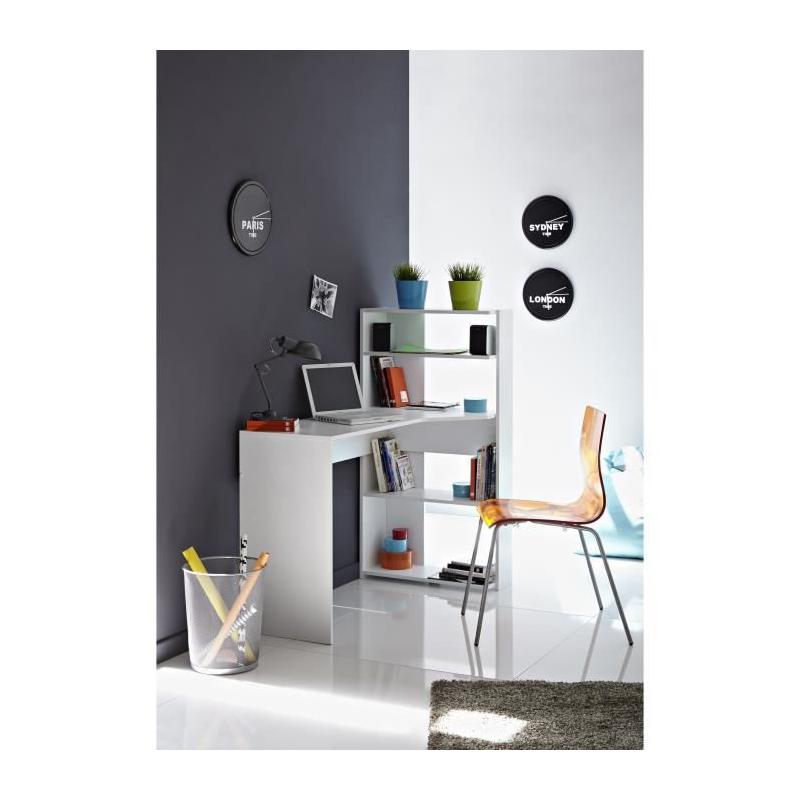 Bureau d'angle contemporain PARISOT JUNE - Blanc - L 122 cm - 1 plateau, 2 tablettes