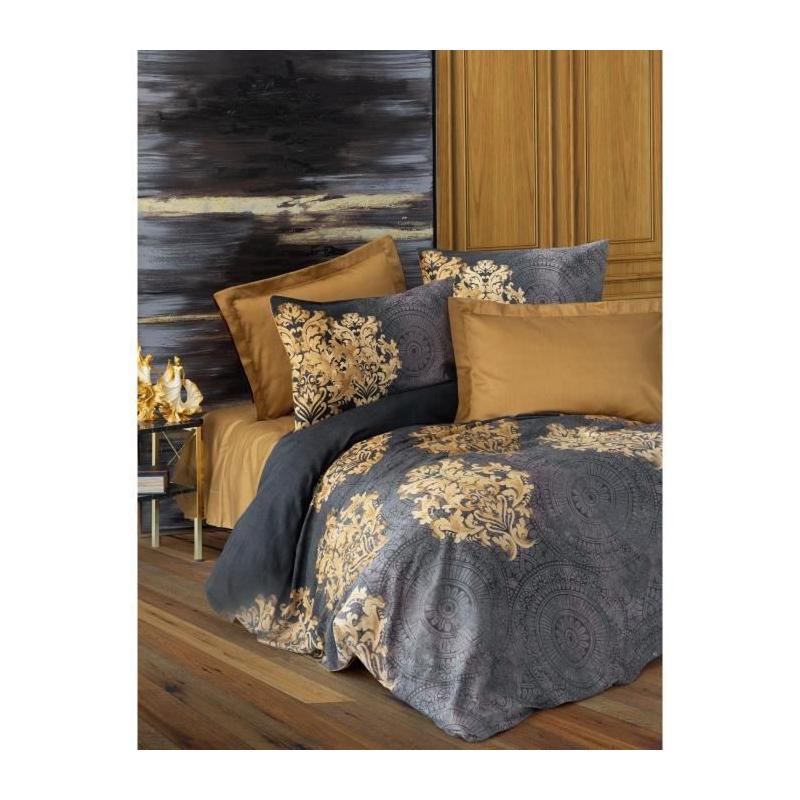 Parure de lit satinée 100% coton - Anthracite - 220x240cm