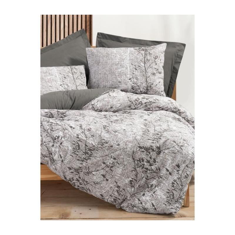 Parure de lit 220x240 cm + 2 taies 60x60 cm - Coton renforcé - Brun