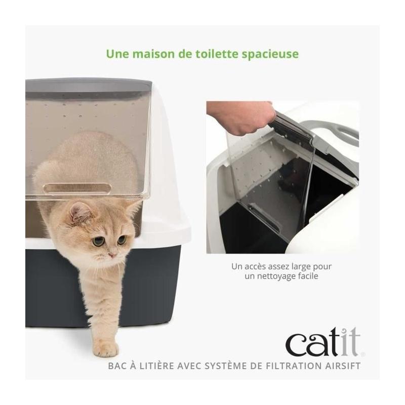 Maison de toilette Bac a litiere pour chat - CATIT - Airsift Jumbo - Systeme de filtration intégré - L. 57 x l. 50 x H. 46,5 c