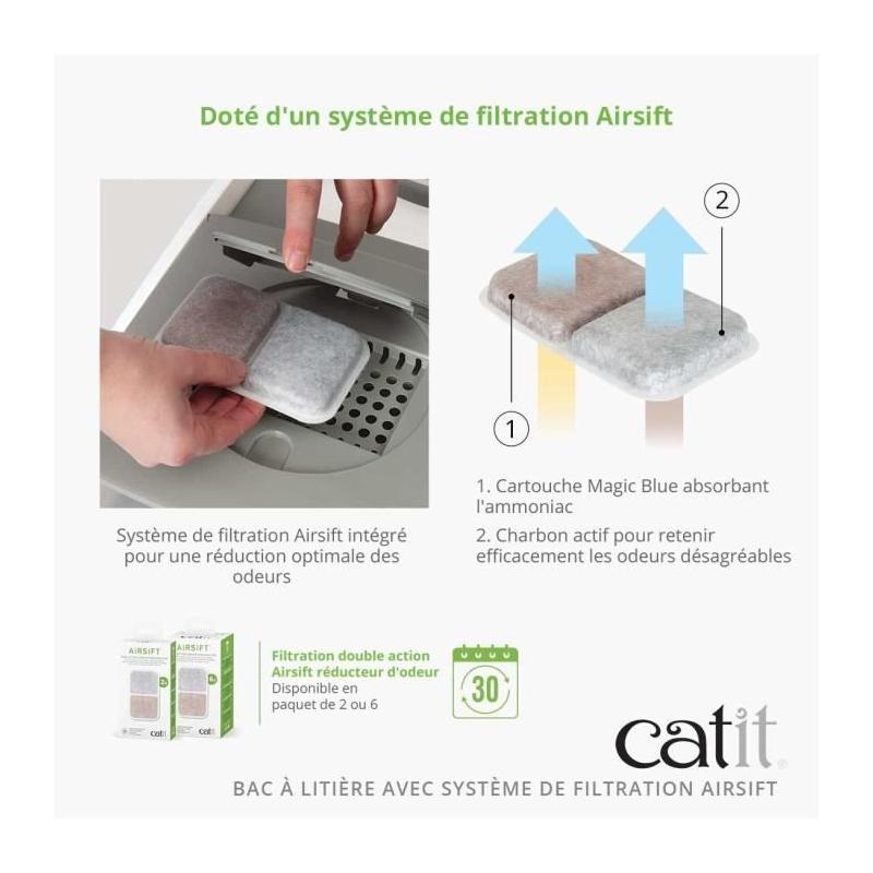 Maison de toilette Bac a litiere pour chat - CATIT - Airsift Jumbo - Systeme de filtration intégré - L. 57 x l. 50 x H. 46,5 c