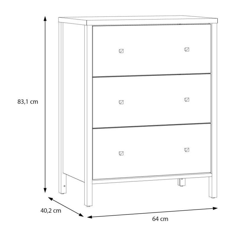 Meuble sous lavabo - Blanc - 3 tiroirs - L64 x P40 x H83 cm - IPSARION