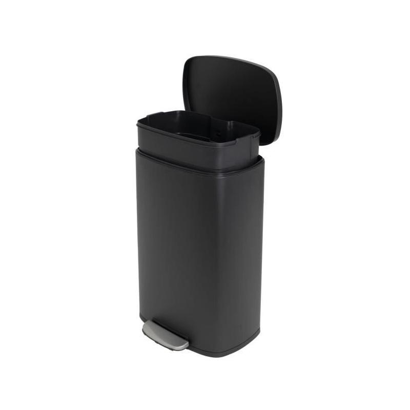 KITCHEN MOVE Poubelle de cuisine a pédale - Inox brossé Noir mat - 50L - ADMIRAL