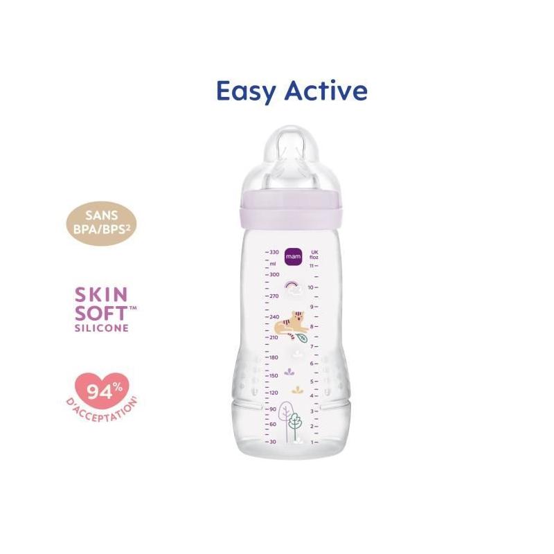 Biberon - MAM BABY - Easy Active - +6 mois - 330 ml - Tétine débit X - Lilas