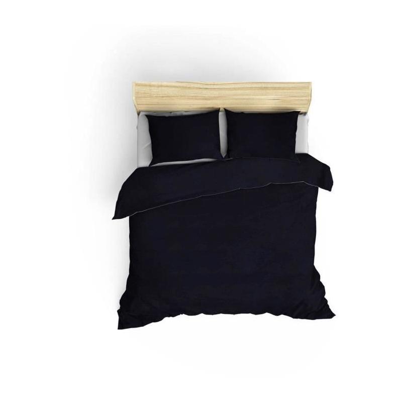 Parure de lit - 1 housse de couette 220 x 240 cm + 2 taies d'oreiller 60 x 60 cm - Satiné 100% coton - Bleu