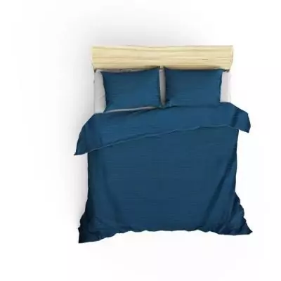 Ensemble de literie satiné en coton 100% - Bleu
