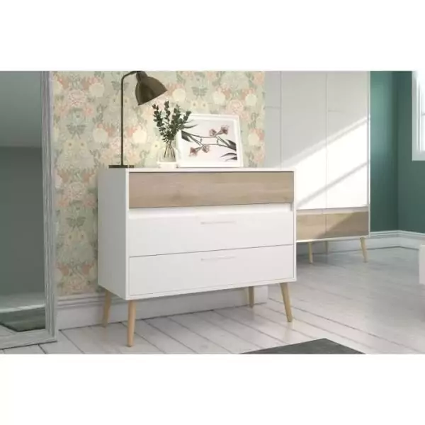 Commode - AALBORG - 3 tiroirs - Blanc - Style scandinave - 90,8 x 40 x 77,5 - PARISOT