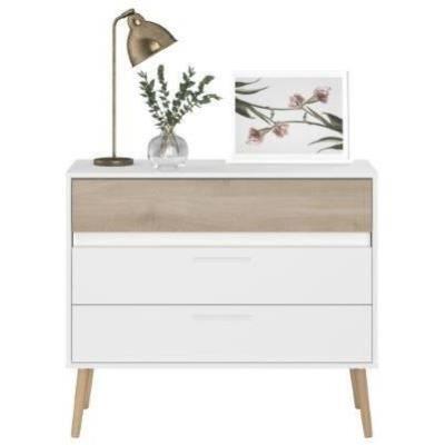 Commode - AALBORG - 3 tiroirs - Blanc - Style scandinave - 90,8 x 40 x 77,5 - PARISOT