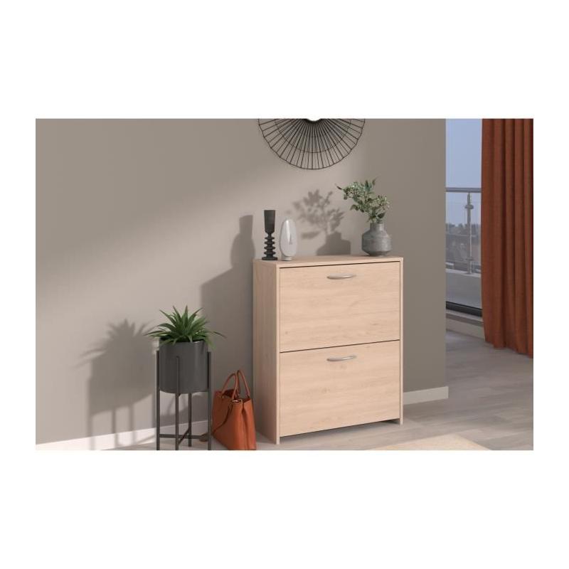 Meuble a chaussures 2 abattants - EASY LIFE - Chene - 66,5 x 78,5 x 25,1 - PARISOT