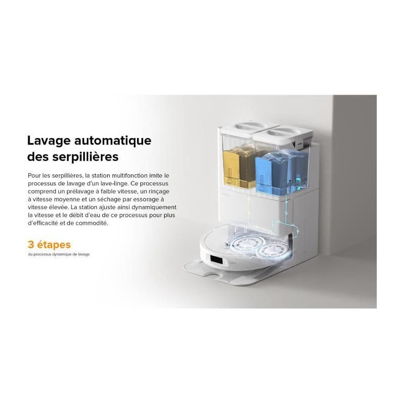 Aspirateur Robot Laveur avec Station Multifonction - Roborock QRevo Plus Blanc - Puissance 7000 Pa - Serpillere extensible