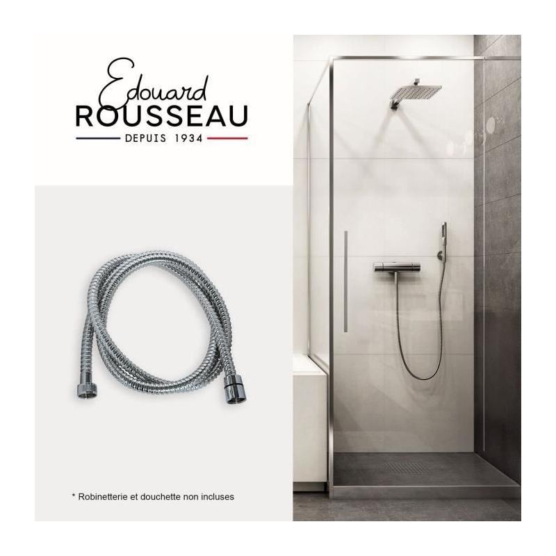 Flexible de douche - ROUSSEAU - Écrous métal - Sertis de sécurité - Longueur 1m50 - Inox chromé simple agrafage