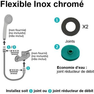 Flexible de douche anti-torsion ROUSSEAU 1m75 Inox chromé