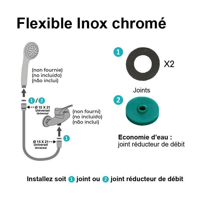 Flexible de douche anti-torsion ROUSSEAU 1m75 Inox chromé
