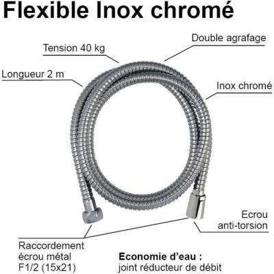 Flexible de douche inox chromé double agrafage - ROUSSEAU
