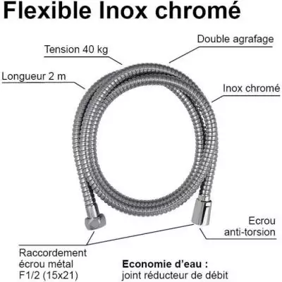 Flexible de douche inox chromé double agrafage - ROUSSEAU Flexible de douche inox chromé double agrafage - ROUSSEAU