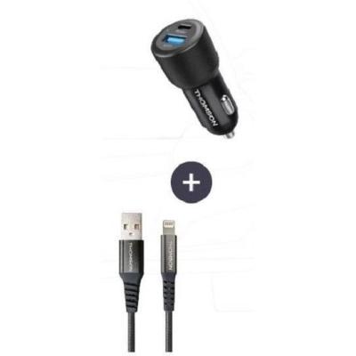 Pack chargeur + câble Thomson - Chargeur de voiture 60W + Câble USB-A vers L 3A