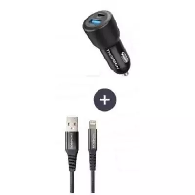 Pack chargeur + câble Thomson - Chargeur de voiture 60W + Câble USB-A vers L 3A
