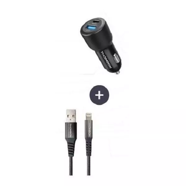 Pack chargeur + câble - THOMSON - Chargeur de voiture 60 W - Câble USB-A vers L 3A