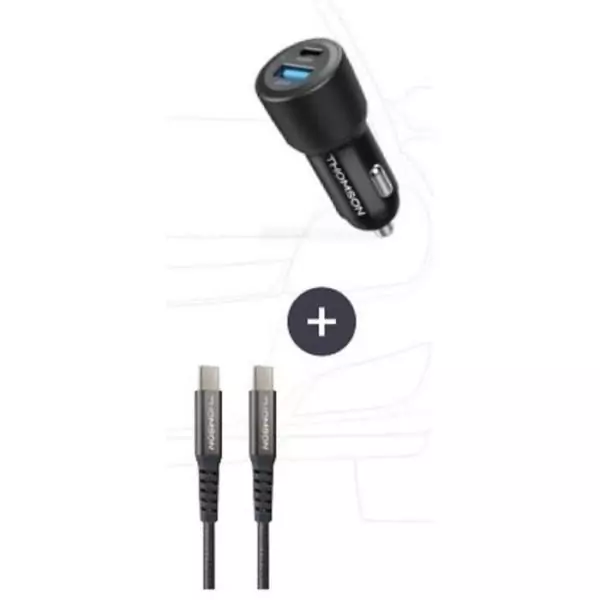 Pack chargeur + câble - THOMSON - Chargeur de voiture 60 W - Câble C vers C 65 W - 1.5 m