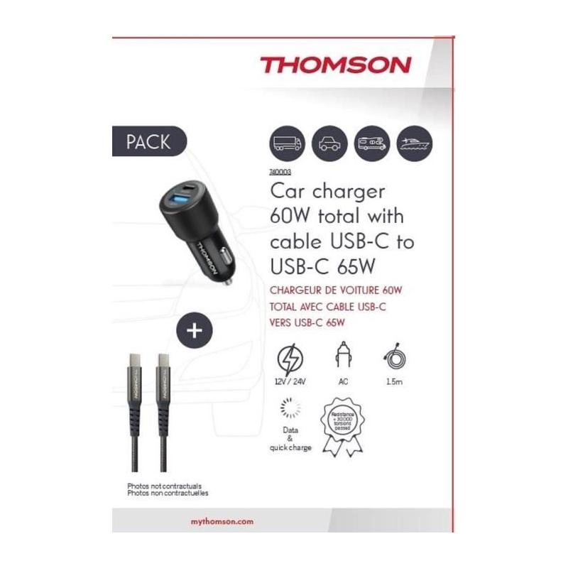 Pack chargeur voiture 60 W + câble C vers C 65 W - THOMSON