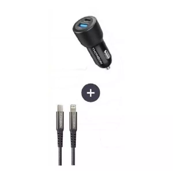 Pack chargeur + câble - THOMSON - Chargeur de voiture 60 W - Câble C vers L 5A - Longueur 1.5m