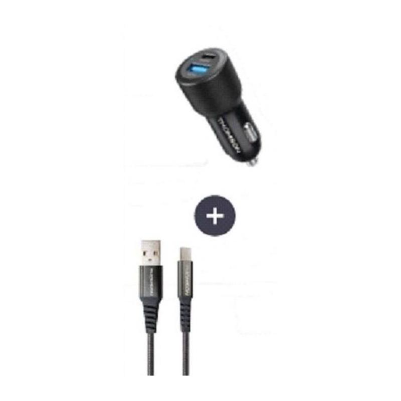 Pack chargeur voiture + câble - THOMSON 60 W - USB-A vers C 3A