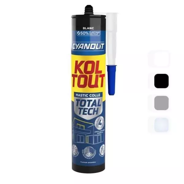 Colle de fixation et d'étanchéité - CYANOLIT - Total tech - Blanc - Cartouche 290 ml - Multi-matériaux - Étanche et flexibl