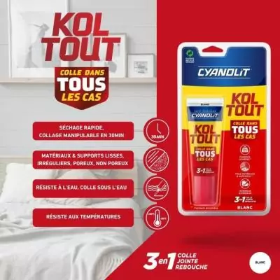 Colle de fixation et d'étanchéité CYANOLIT Blanc 50ml - Polyvalente pour petites réparations