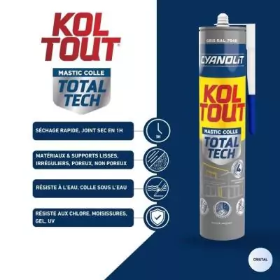 Colle de fixation et d'étanchéité Total tech - Gris - 290 ml - Résistant et flexible